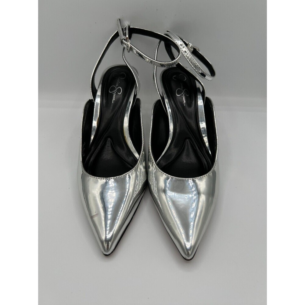 Jessica Simpson Metallic Silver Stiletto Pumps Ankle Strap Heels 6.5